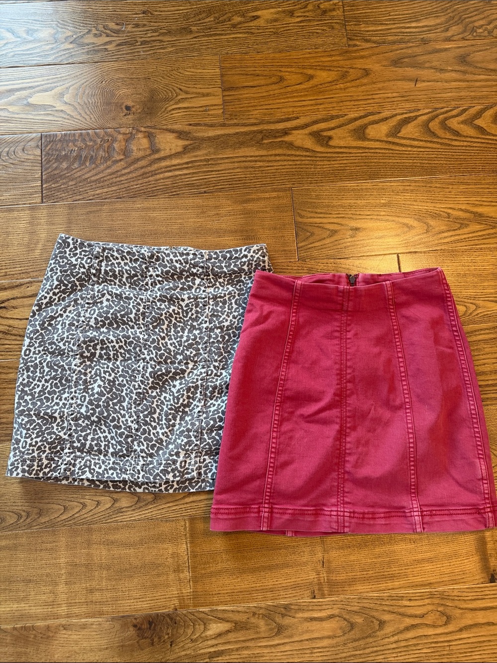 Free People mini skirt set of 2 red and leopard size 2